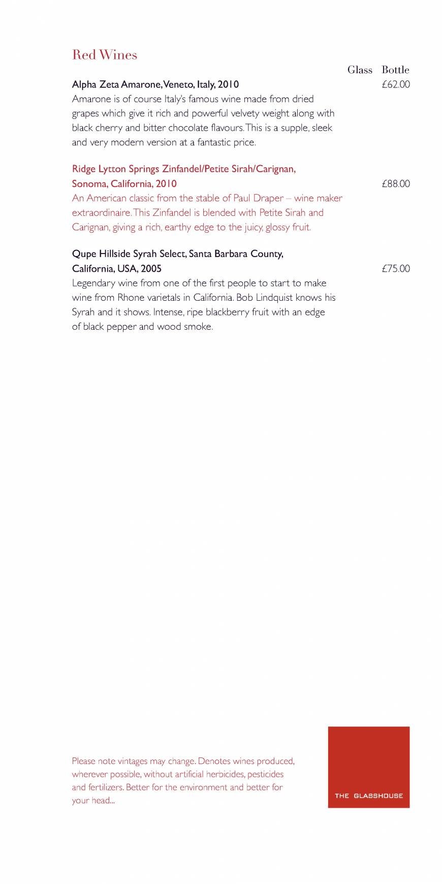  Pricelists of The Glasshouse Restaurant at The Grove THE GROVE | London's Country Estate - Photo 9 of 27