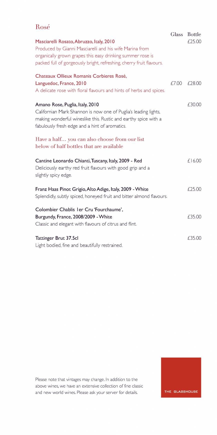  Pricelists of The Glasshouse Restaurant at The Grove THE GROVE | London's Country Estate - Photo 8 of 27