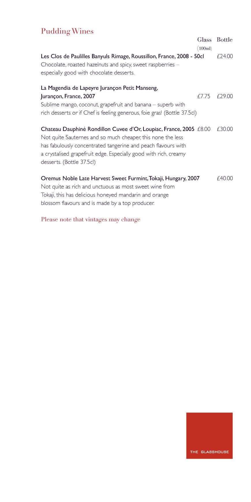  Pricelists of The Glasshouse Restaurant at The Grove THE GROVE | London's Country Estate - Photo 7 of 27