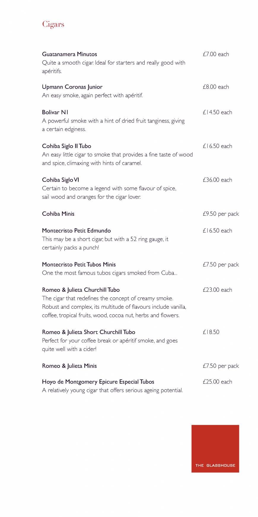  Pricelists of The Glasshouse Restaurant at The Grove THE GROVE | London's Country Estate - Photo 5 of 27