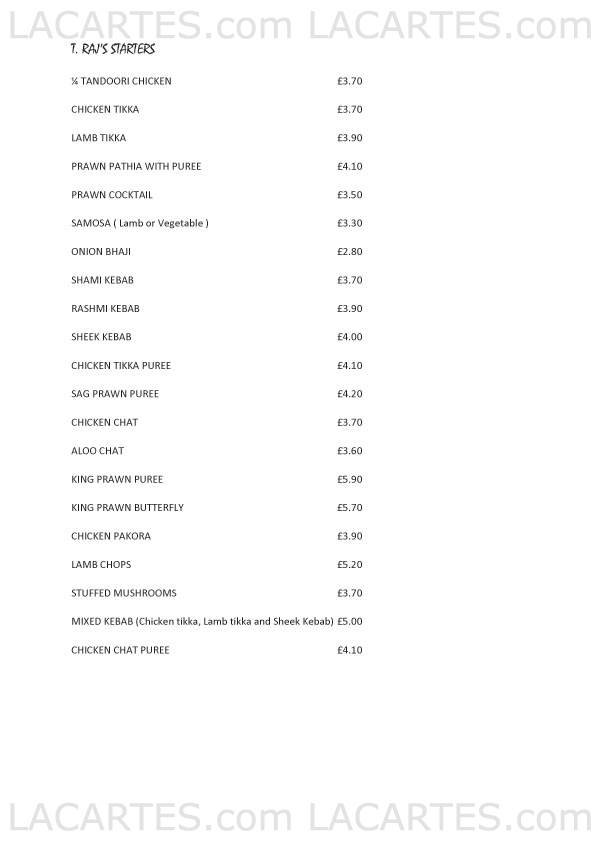  Pricelists of T Raj Tandoori Restaurant 133 - 135 Brighton Road - Photo 1 of 8
