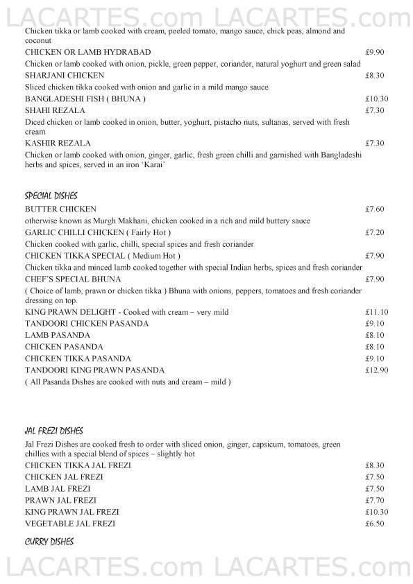  Pricelists of T Raj Tandoori Restaurant 133 - 135 Brighton Road - Photo 3 of 8