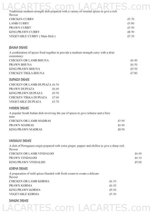 Pricelists of T Raj Tandoori Restaurant 133 - 135 Brighton Road - Photo 4 of 8