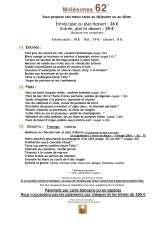 Menus & Prices, Millesimes 62, Paris