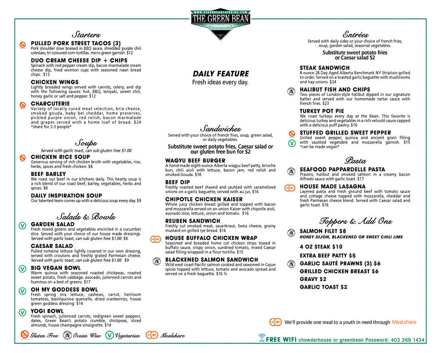  Pricelists of Green Bean Restaurant & Catering 102 550 6th Avenue SW - Photo 6 of 6