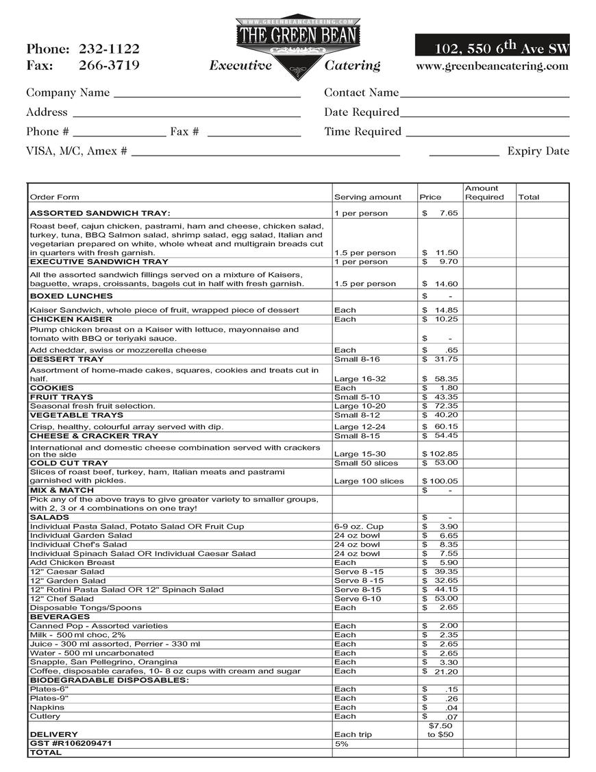  Pricelists of Green Bean Restaurant & Catering 102 550 6th Avenue SW - Photo 2 of 6