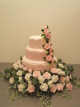 rose waterfall in pink wedding cake, Dream Wedding Creations, Heald Green, Cheadle