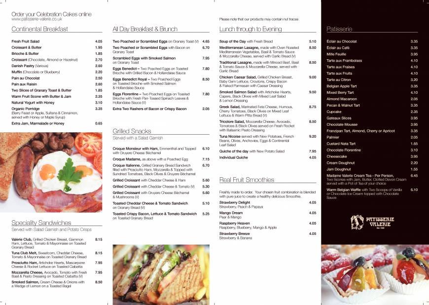  Pricelists of Patisserie Valerie - Spitalfields 37 Brushfield Street, Spitalfields - Photo 1 of 2