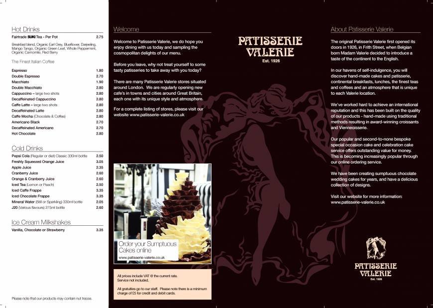  Pricelists of Patisserie Valerie - Spitalfields 37 Brushfield Street, Spitalfields - Photo 2 of 2