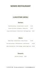 Menus & Prices, Nomis Restaurant Bridgnorth, Bridgnorth