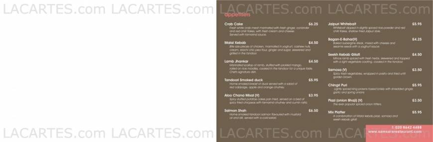  Pricelists of Samsara Indian Restaurant 23 - 25 High Street - Photo 2 of 7