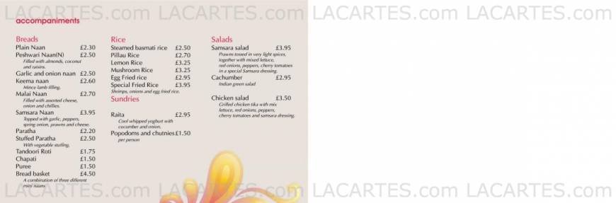 Pricelists of Samsara Indian Restaurant 23 - 25 High Street - Photo 7 of 7