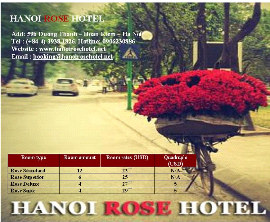  Pricelists of Hanoi Rose Hotel 59B Duong Thanh, Hoan Kiem district - Photo 1 of 1