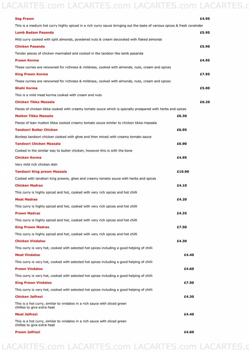  Pricelists of Taj Mahal Indian Restaurant Streatham 11a Leigham Court Road - Photo 3 of 6