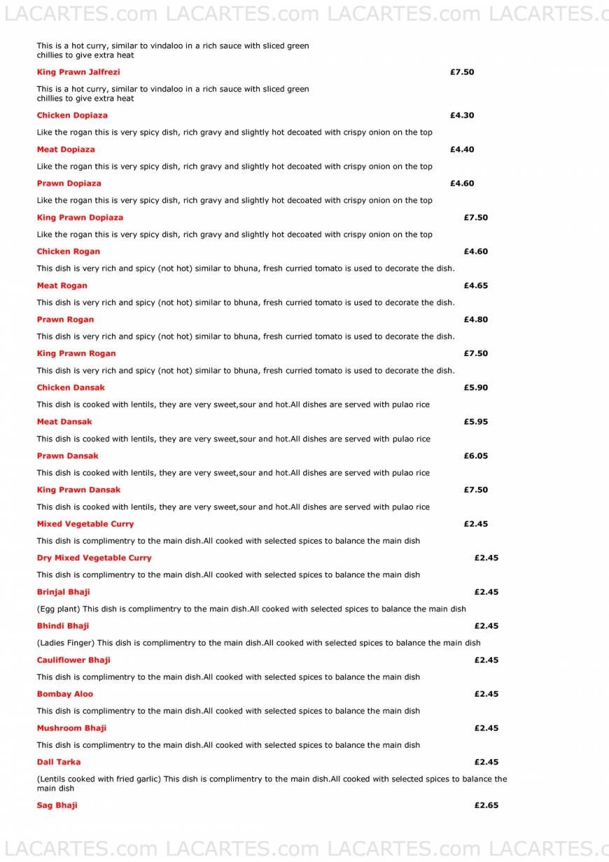  Pricelists of Taj Mahal Indian Restaurant Streatham 11a Leigham Court Road - Photo 4 of 6