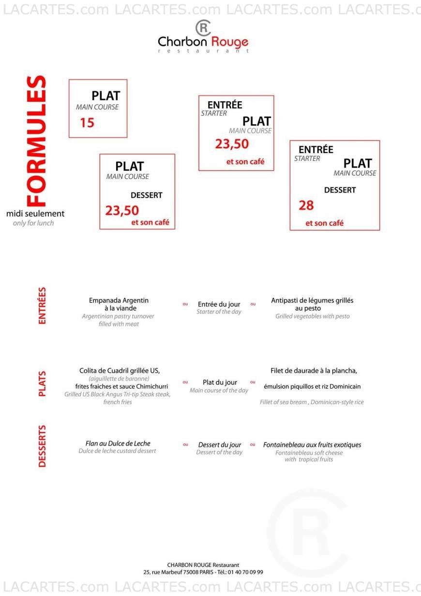  Pricelists of Charbon Rouge 25 rue Marbeuf - Photo 1 of 2