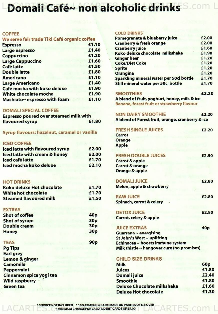  Pricelists of Domali Cafe Vegetarian Restaurant 38 Westow Street - Photo 2 of 5