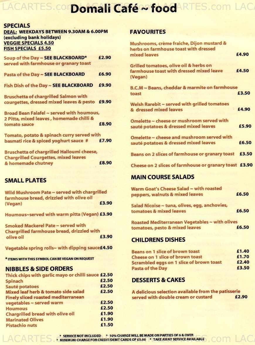  Pricelists of Domali Cafe Vegetarian Restaurant 38 Westow Street - Photo 4 of 5