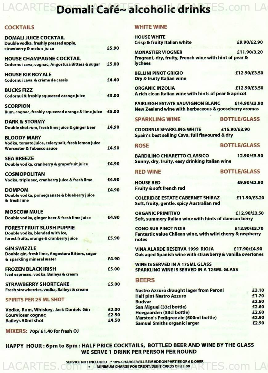  Pricelists of Domali Cafe Vegetarian Restaurant 38 Westow Street - Photo 5 of 5