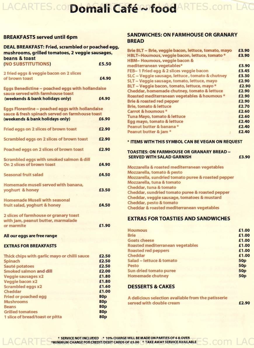  Pricelists of Domali Cafe Vegetarian Restaurant 38 Westow Street - Photo 3 of 5