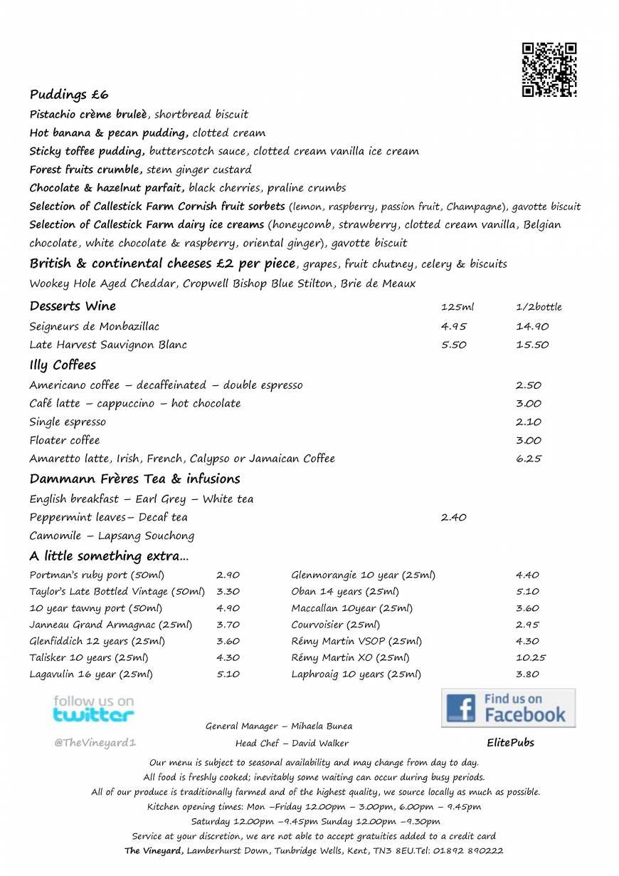  Pricelists of The Vineyard Pub and Restaurant The Down, Lamberhurst - Photo 10 of 28