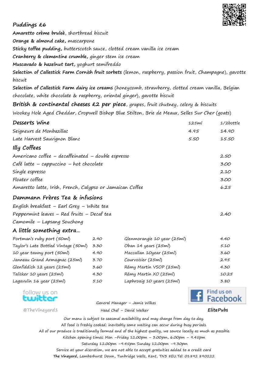  Pricelists of The Vineyard Pub and Restaurant The Down, Lamberhurst - Photo 8 of 28