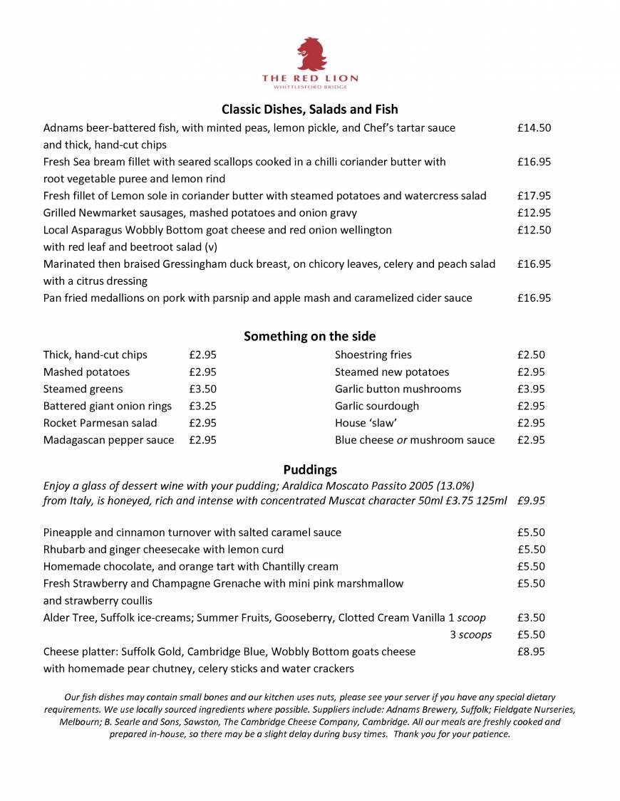  Pricelists of The Red Lion at Whittlesford Bridge Station Road East - Photo 2 of 4