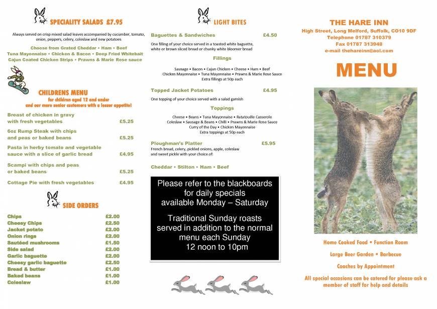  Pricelists of The Hare Inn - Long Melford High St Long Melford - Photo 2 of 2