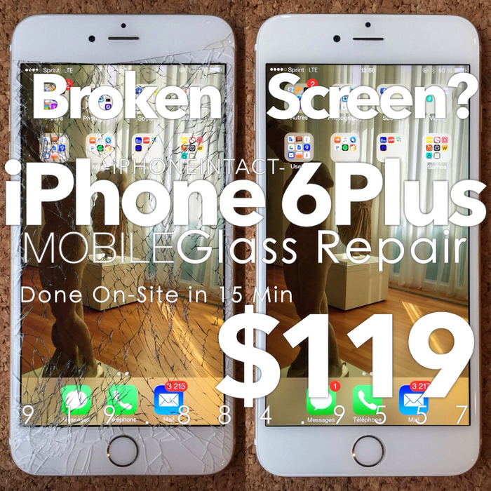 iPhone 6 Plus Cracked Glass Screen Replacement for $119. Fast Broken Glass Repair Near You! Best iPad & iPhone Mobile Screen Repair in Raleigh of iPhoneIntact Mobile iPhone Repair Mobile Service - We Bring the Phone Repair to YOU! - Photo 1 of 4