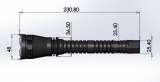 Model : LNW-SF02<br />
<br />
Description :		<br />
Police / Tactical LED Flashlight		<br />
		<br />
Specification :		<br />
LED Type	Cree XM-L U2	<br />
Light Output	800 Lm	<br />
Battery Type	2 x 18650 Li-ion battery ( Excluded)	<br />
Run Time	90 - 100 Mins.	<br />
Ingress Protection	IPX-8	<br />
Material Green First Corporation No. 183, Zhongyuan St., Sanxia Dist., 