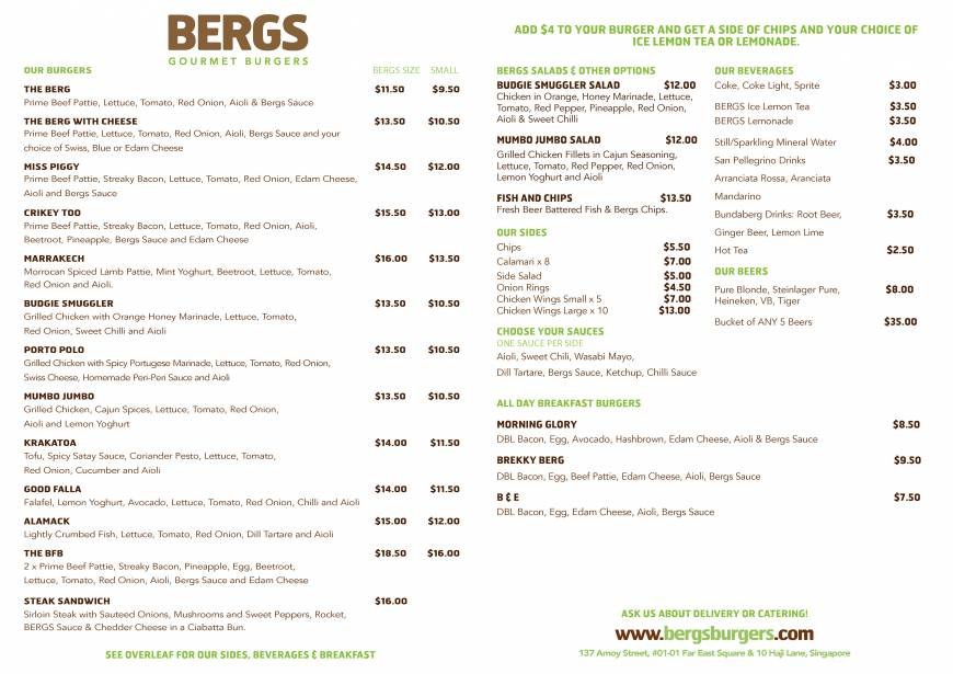 Pricelists of Bergs Gourmet Burgers 10 Haji Lane - Photo 1 of 1