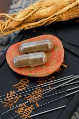 Herbal capsule, Ginseng root, and acupuncture needles. , Acupuncture & Alternative Health Care Concepts,Inc., Toluca Lake