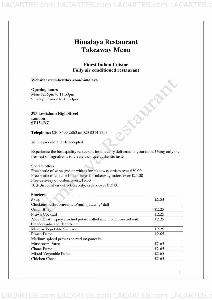  Pricelists of Himalaya Indian Restaurant 393 Lewisham High Street - Photo 10 of 17