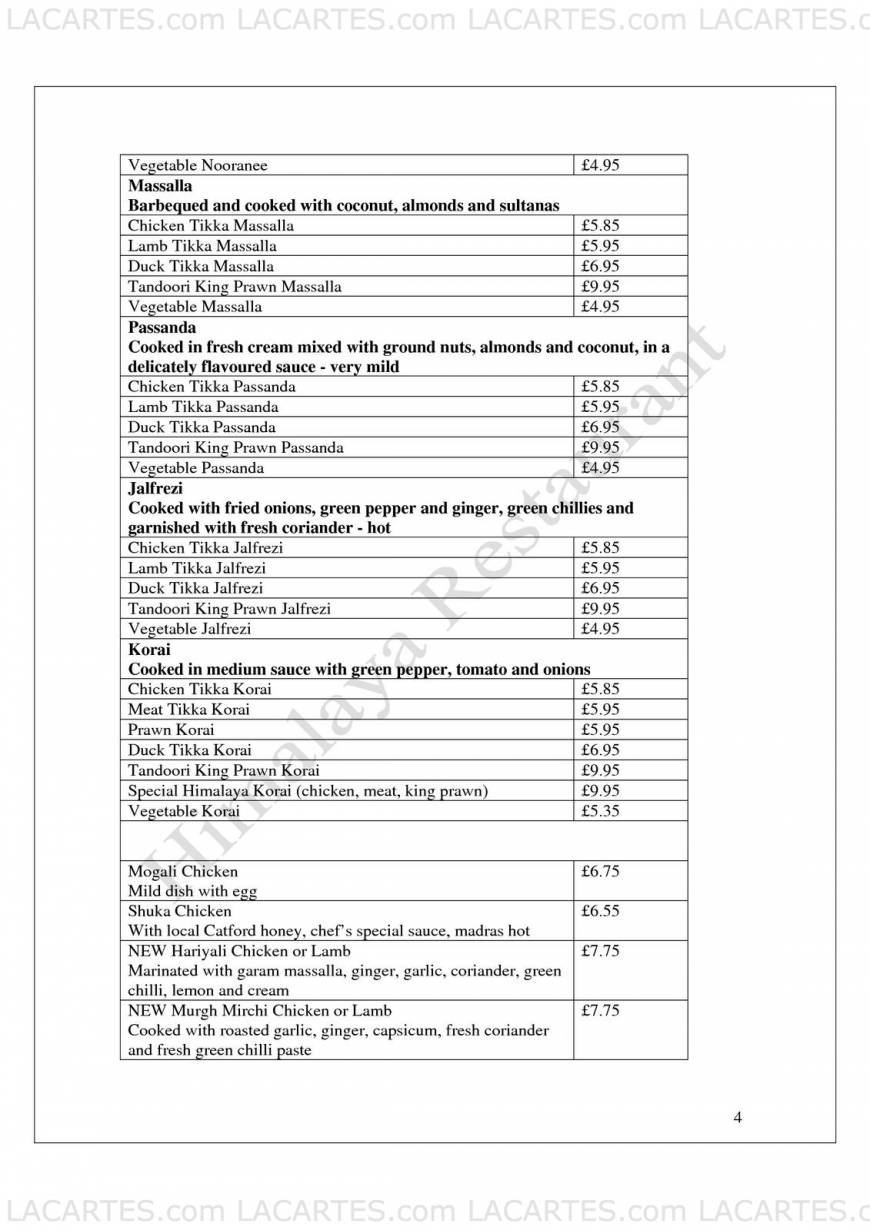  Pricelists of Himalaya Indian Restaurant 393 Lewisham High Street - Photo 15 of 17