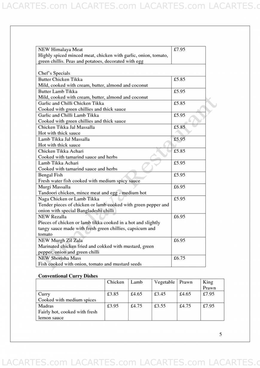  Pricelists of Himalaya Indian Restaurant 393 Lewisham High Street - Photo 14 of 17