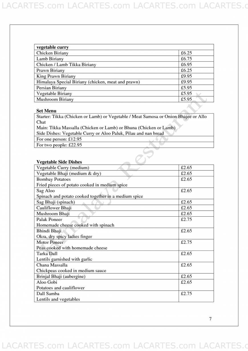  Pricelists of Himalaya Indian Restaurant 393 Lewisham High Street - Photo 12 of 17