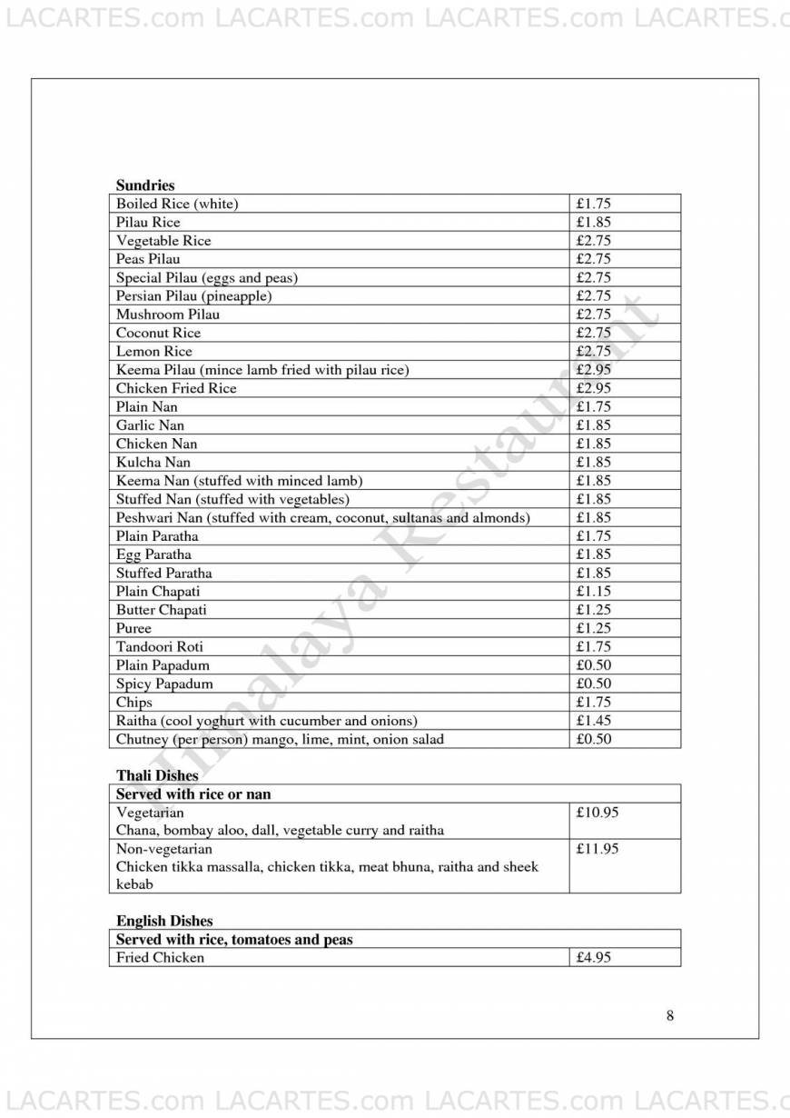  Pricelists of Himalaya Indian Restaurant 393 Lewisham High Street - Photo 11 of 17