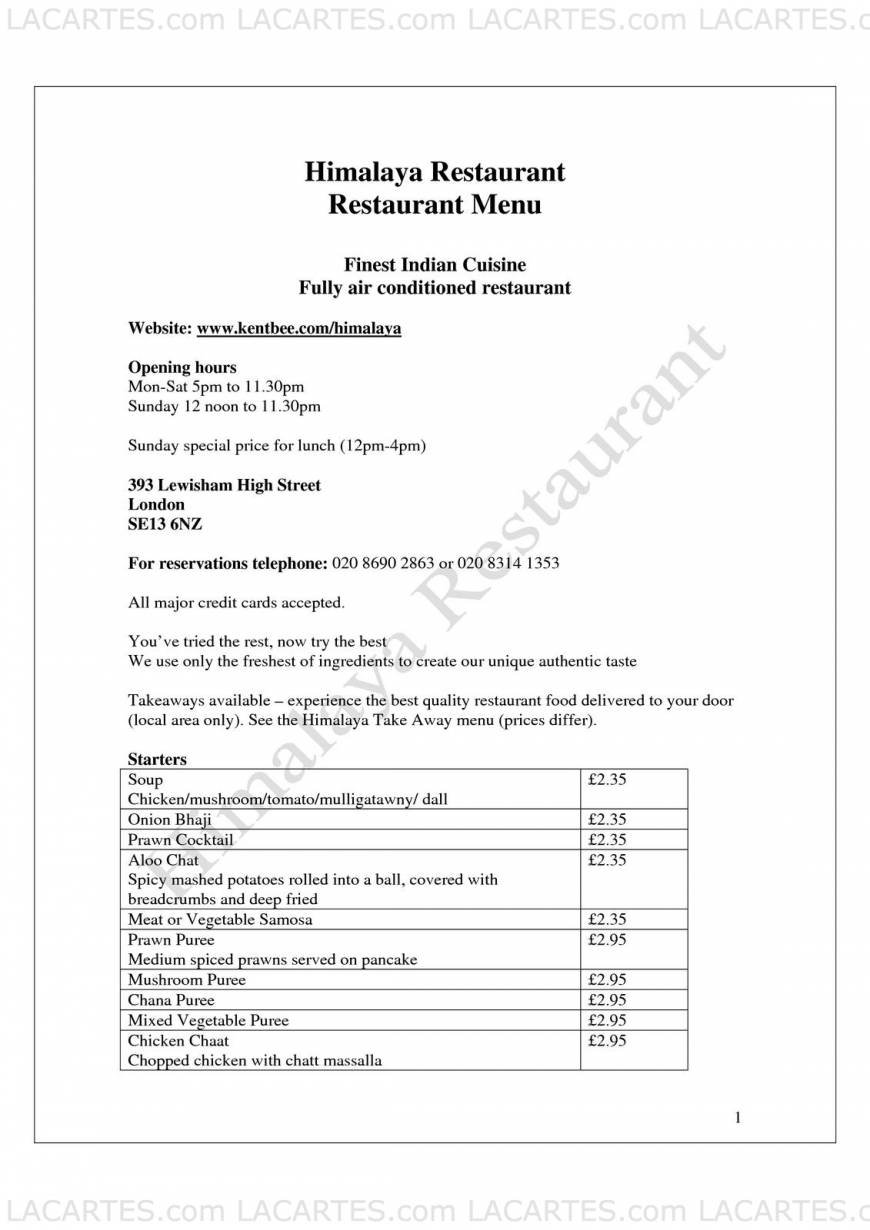  Pricelists of Himalaya Indian Restaurant 393 Lewisham High Street - Photo 9 of 17