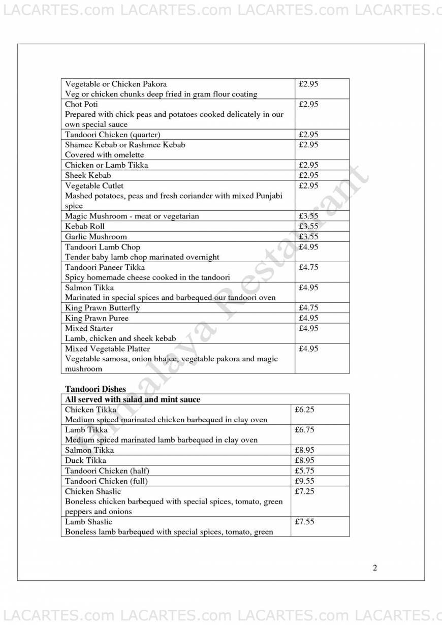  Pricelists of Himalaya Indian Restaurant 393 Lewisham High Street - Photo 8 of 17