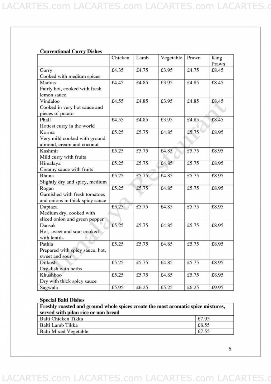  Pricelists of Himalaya Indian Restaurant 393 Lewisham High Street - Photo 5 of 17