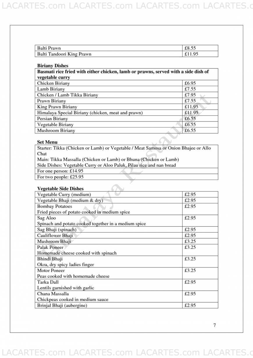  Pricelists of Himalaya Indian Restaurant 393 Lewisham High Street - Photo 4 of 17