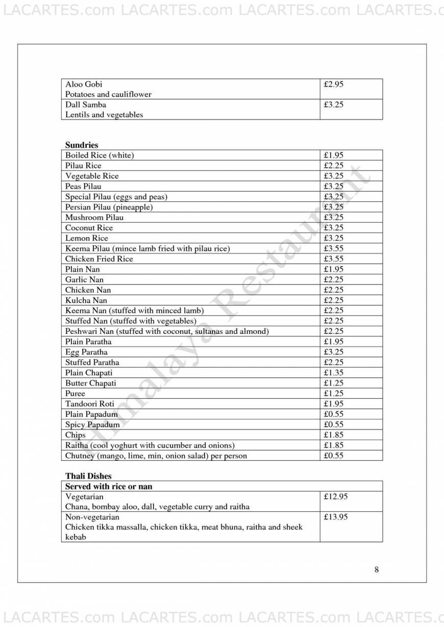  Pricelists of Himalaya Indian Restaurant 393 Lewisham High Street - Photo 3 of 17
