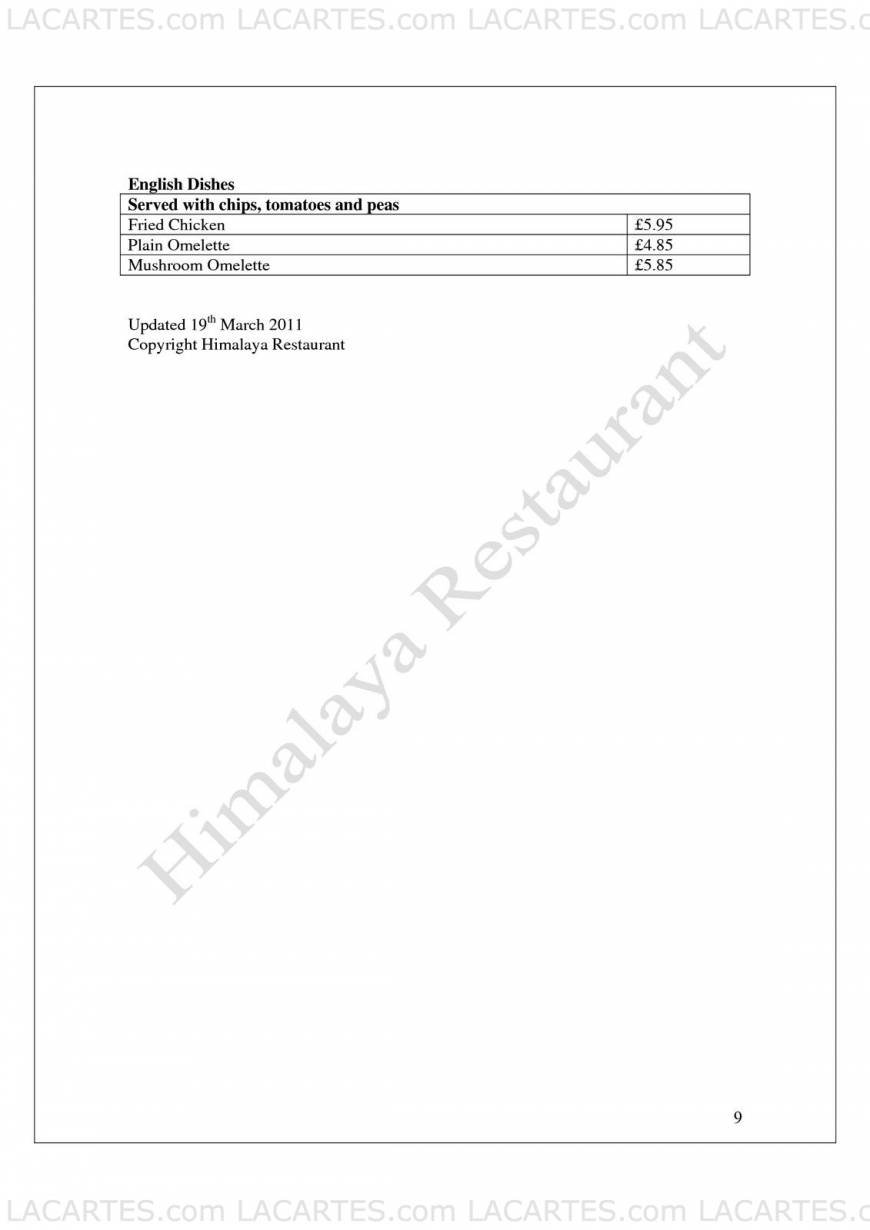  Pricelists of Himalaya Indian Restaurant 393 Lewisham High Street - Photo 2 of 17