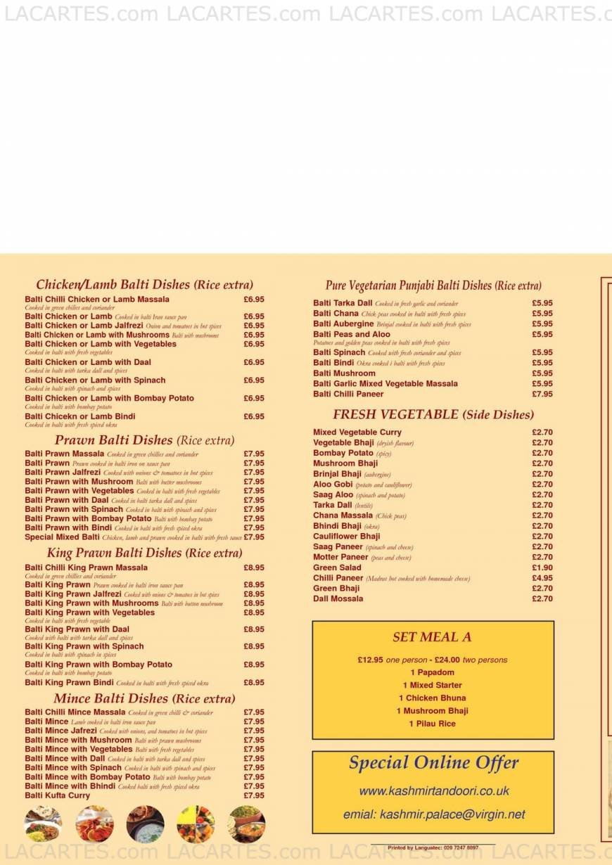  Pricelists of kashmir tandoori - indian restaurant canterbury 20 palace street - Photo 2 of 2