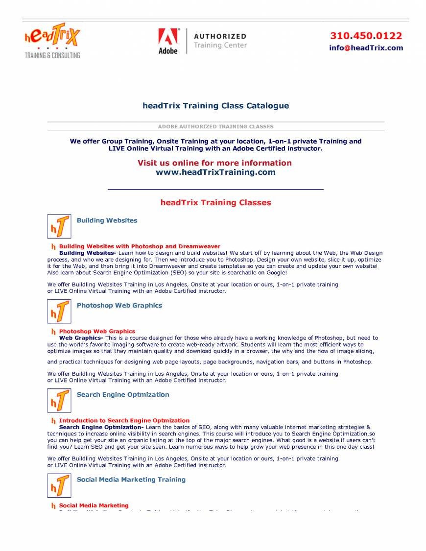  Pricelists of headTrix, Inc. | Adobe Certified Training & Consulting 3110 Main Street - Photo 1 of 7