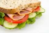Close up side view of a ham and salad sandwich Raffelinas Catering Upper Wickham Lane 