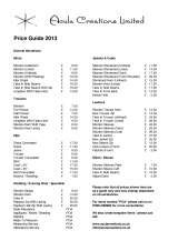 Menus & Prices, Acula Creations Limited, Folkestone