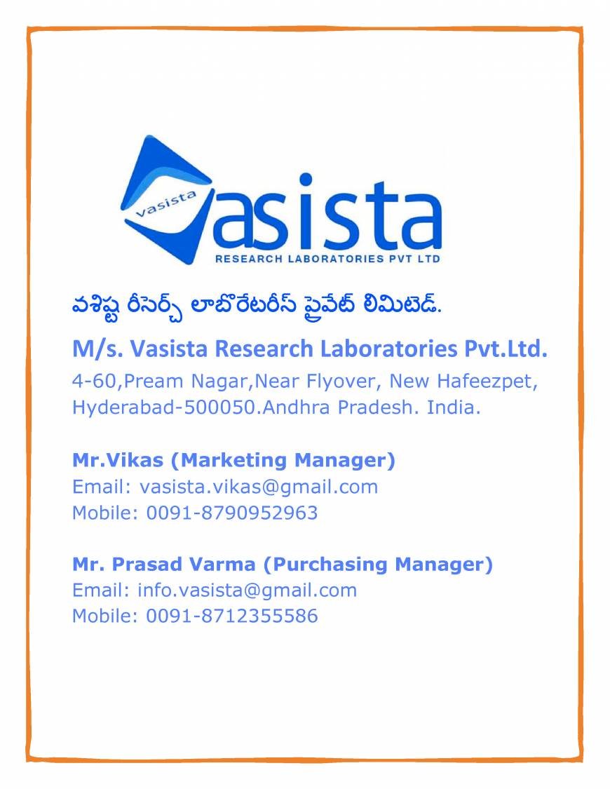 Pricelists of Vasista Research Laboratories Pvt.Ltd. 4-60,Pream Nagar,Near Flyover, New Hafeezpet, - Photo 50 of 65