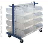 Clear linbins on mobile louvre panel trolley Storage Design Limited Primrose Hill 