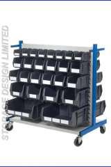 Grey linbins on louvre panel trolley Storage Design Limited Primrose Hill 
